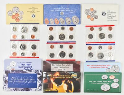 1990-1998 UNITED STATES UNCIRCULATED COIN SETS. This lot includes nine United States 