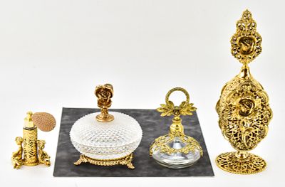 VINTAGE HOLLYWOOD REGENCY GILT VANITY ITEMS: STYLEBUILT. This lot includes the following 