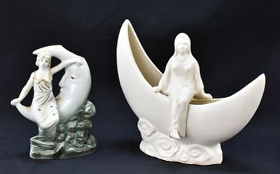 ART NOUVEAU-STYLE CRESCENT MOON VASES. A series of art nouveau-style crescent moon vases, made 