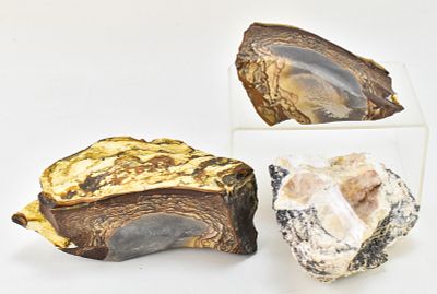 RAW GEMSTONES: BIGGS PICTURE JASPER & OPAL IN PEGMATITE. This lot includes: two slabs of raw 