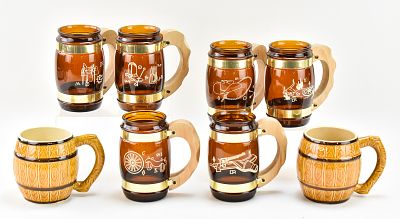 MID-CENTURY WESTERN BARREL MUGS SIESTA WARE & OTHER. Set of six mid-century Siesta Ware western 