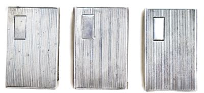ART DECO PLATED STERLING MATCH BOX COVERS. Three Art Deco plated sterling match box covers, each 
