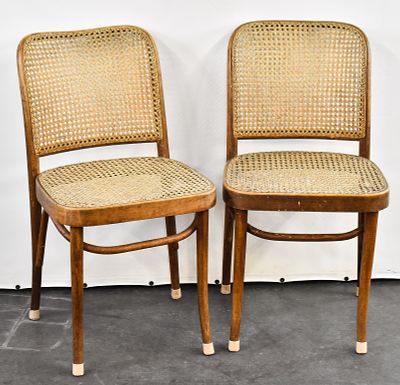 JOSEF HOFFMAN FOR THONET BENTWOOD CANE CHAIRS. Set of two made in Poland circa 1930s bentwood 