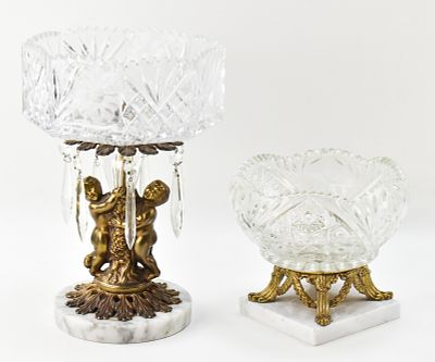 HOLLYWOOD REGENCY CUT GLASS & MARBLE CENTERPIECE BOWLS - CASA FOR CHILDREN CHARITY LOT. This lot 
