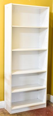 IKEA (ATTR.) WHITE FIVE SHELF BOOKCASE . An IKEA (attributed) white five-shelf bookcase with 