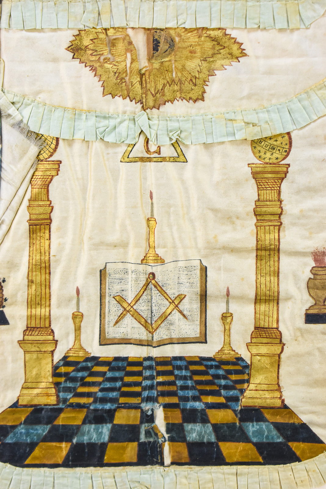 FRAMED FREEMASON CEREMONIAL APRON; ALLEGEDLY GENERAL ARTMEAS WARD'S