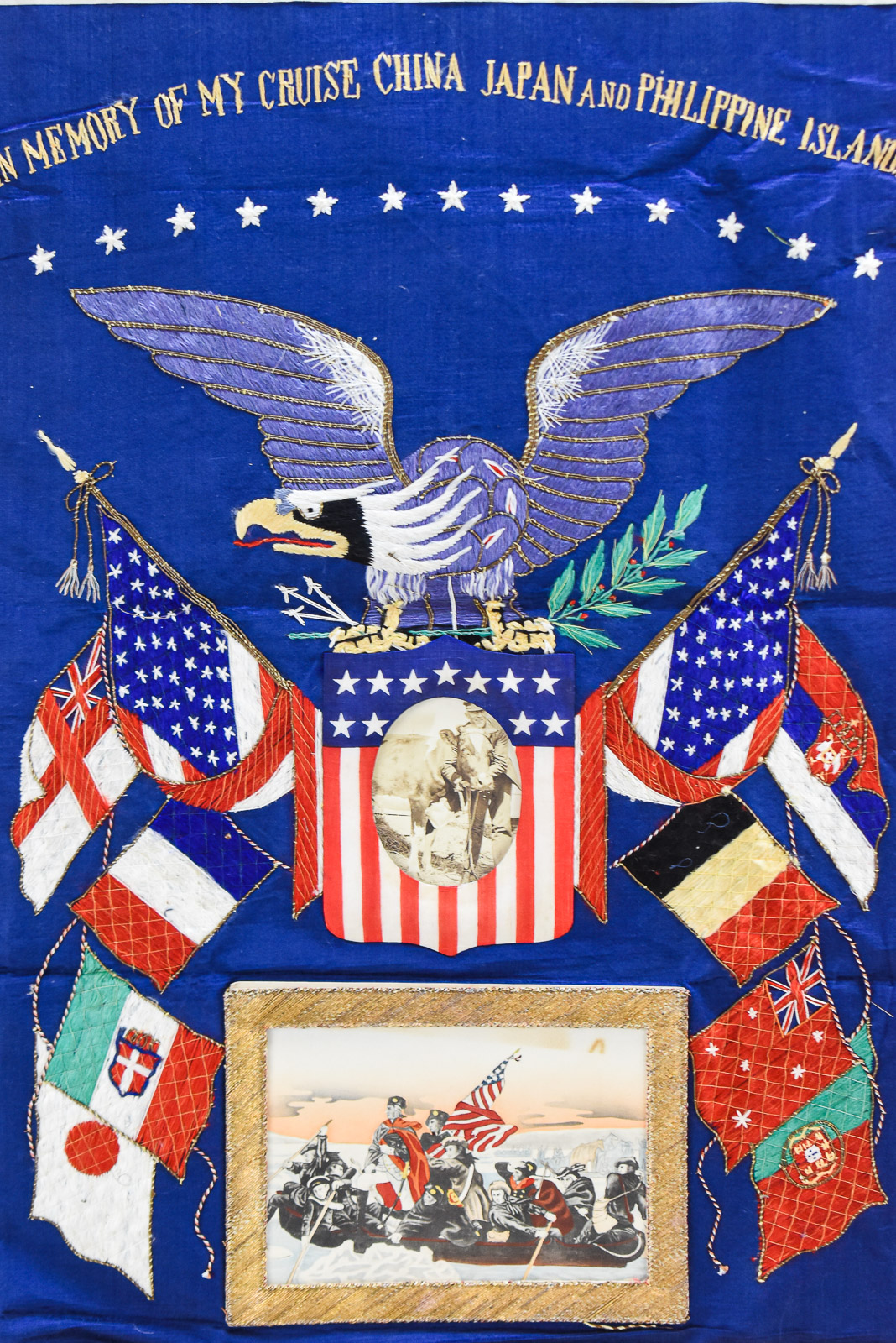 UNITED STATES NAVY PATRIOTIC SILK SOUVENIR TRAPUNTO EMBROIDERY