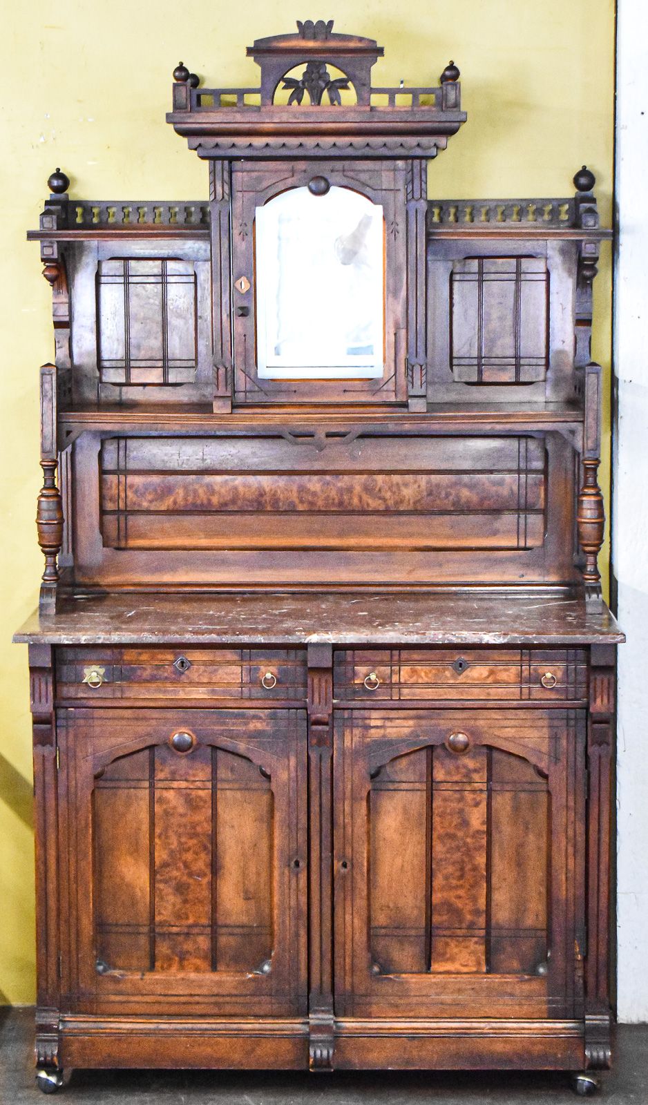 LATE VICTORIAN EASTLAKE MARBLE TOP SIDEBOARD