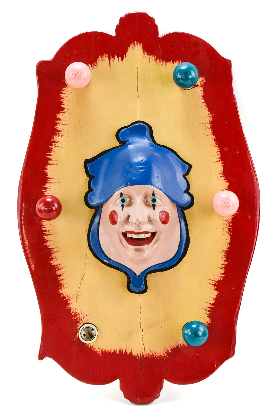 HERSCHELL-SPILLMAN COMPANY STYLE POLYCHROME LIGHTED CLOWN FLACE CAROUSEL PANEL