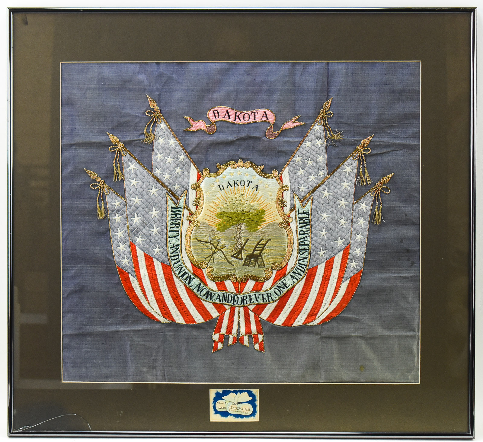 H. IMAMURA FRAMED DAKOTA TERRITORY COAT OF ARMS EMBROIDERY