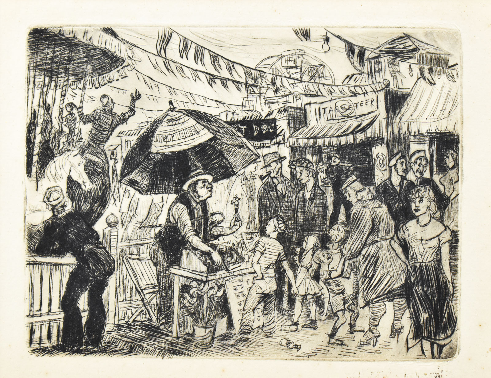 'CARNIVAL SCENE' ETCHING ON PAPER