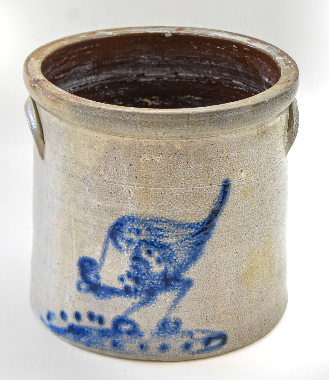 BRADY & RYAN (ATTR.) STONEWARE CROCK WITH CHICKEN PECKING CORN