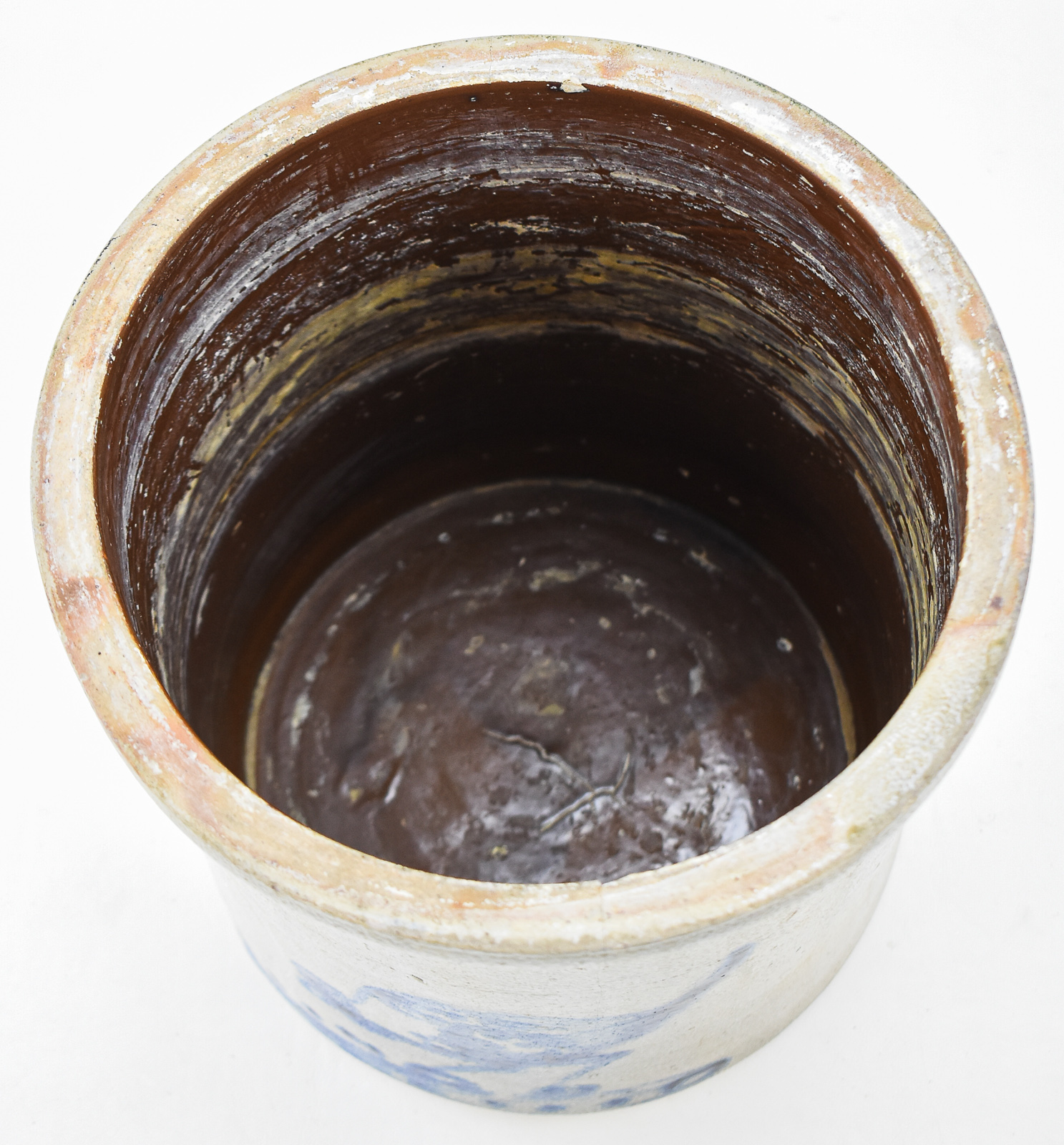 BRADY & RYAN (ATTR.) STONEWARE CROCK WITH CHICKEN PECKING CORN