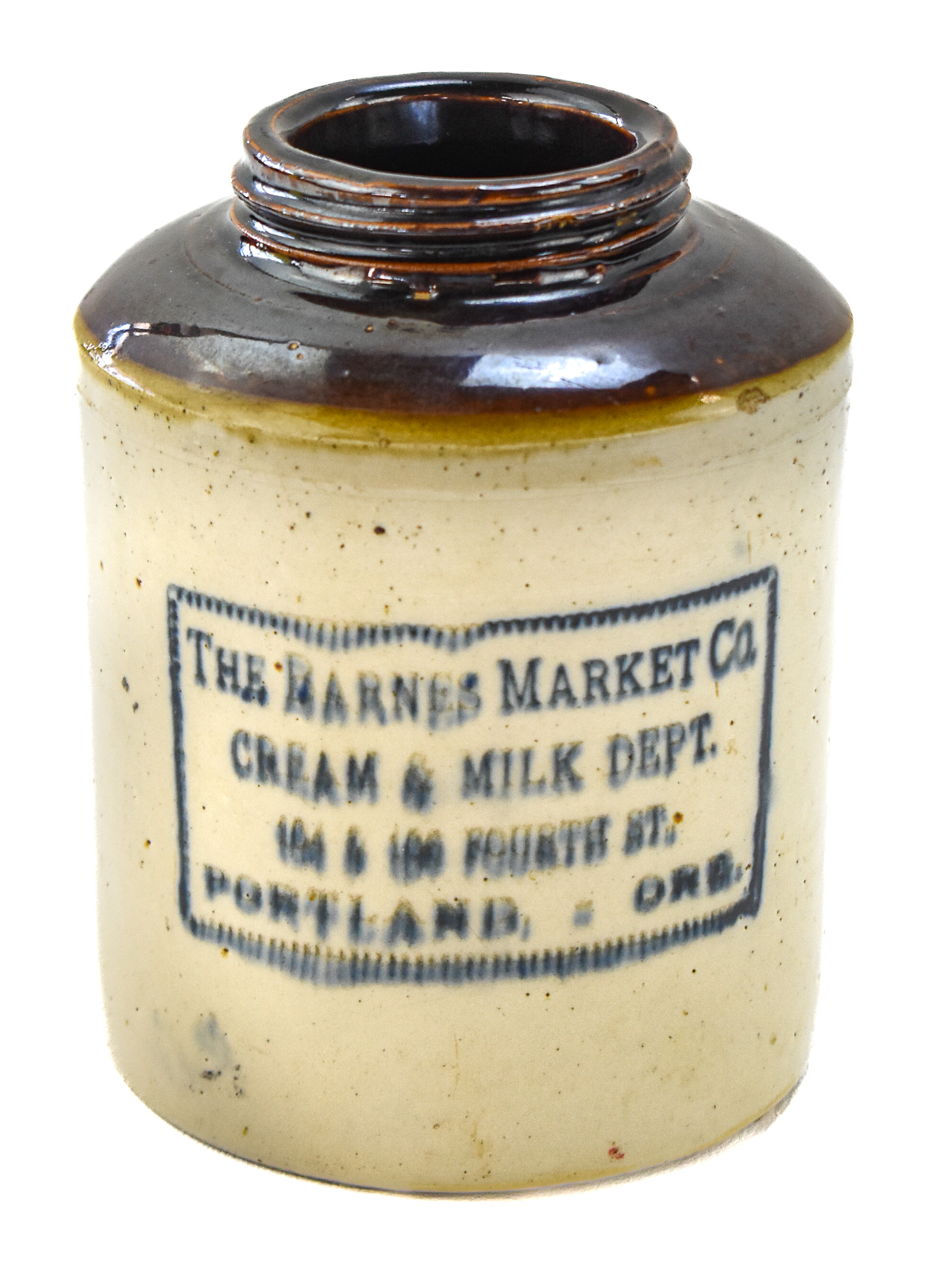 THE BARNES MARKET COMPANY STONEWARE ADVERTISEMENT JAR
