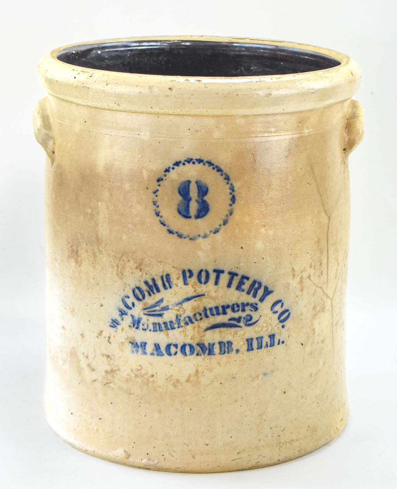 MACOMB POTTERY COMPANY EIGHT-GALLON SALT-GLAZED STONEWARE CROCK