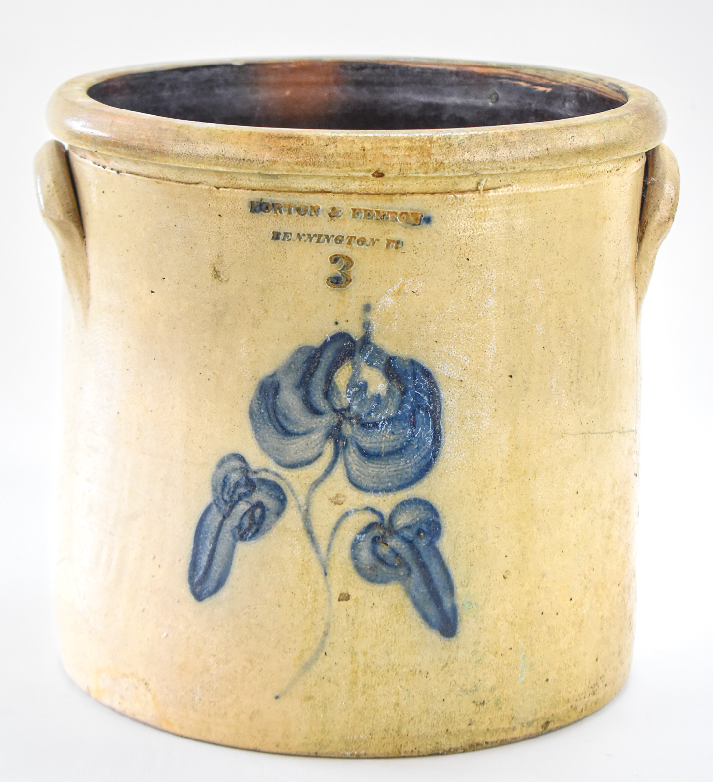 NORTON & FENTON THREE-GALLON SALT-GLAZED STONEWARE CROCK