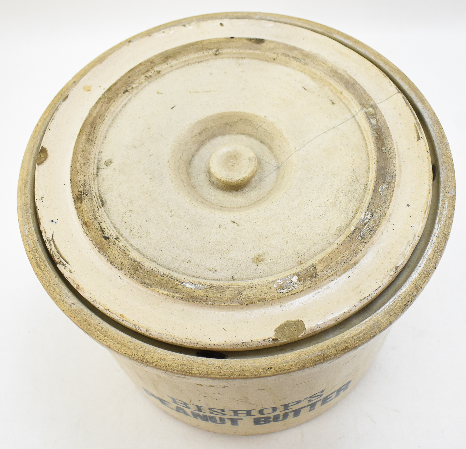BISHOP'S 32 POUND PEANUT BUTTER STONEWARE LIDDED CROCK