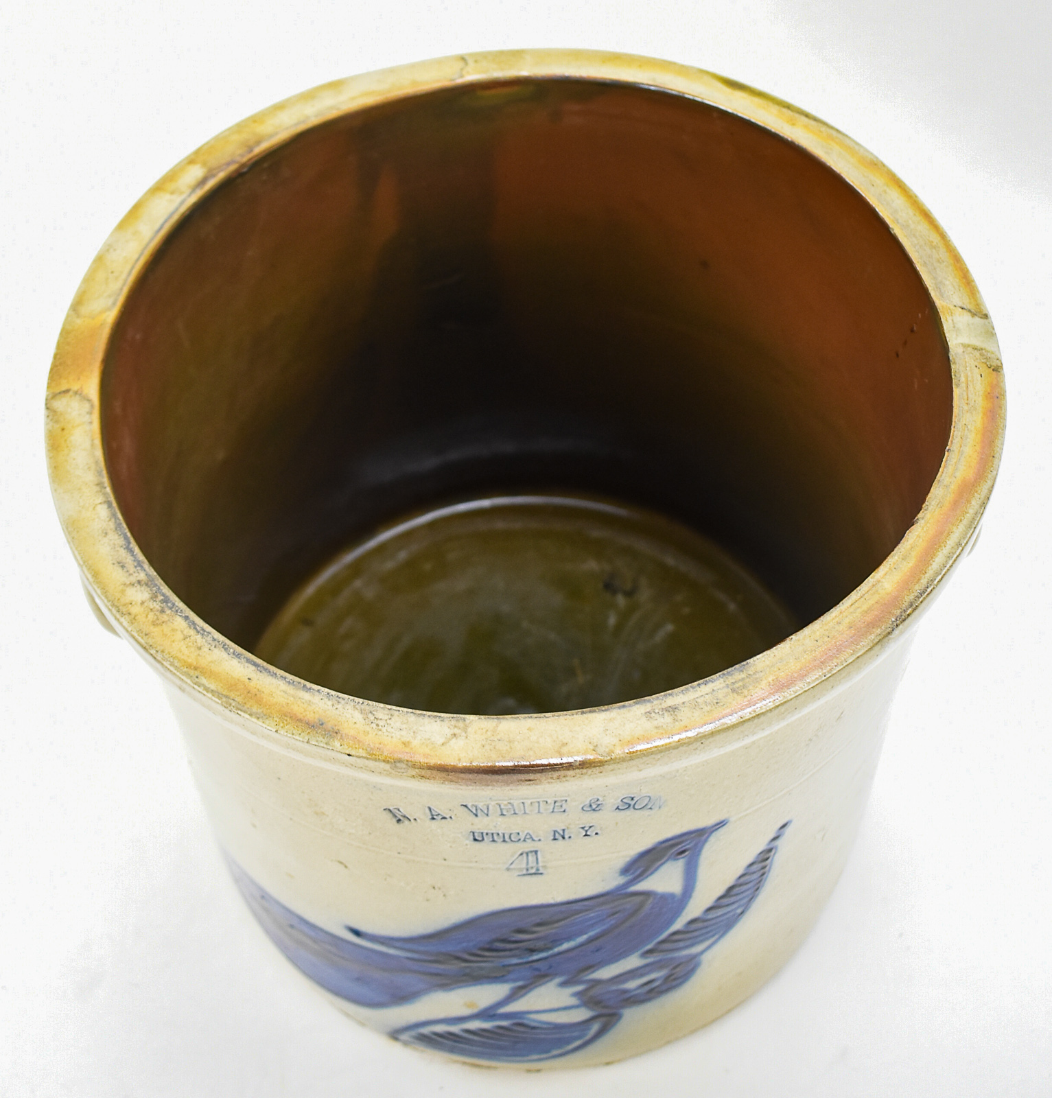 N.A. WHITE & SON FOUR-GALLON STONEWARE CROCK