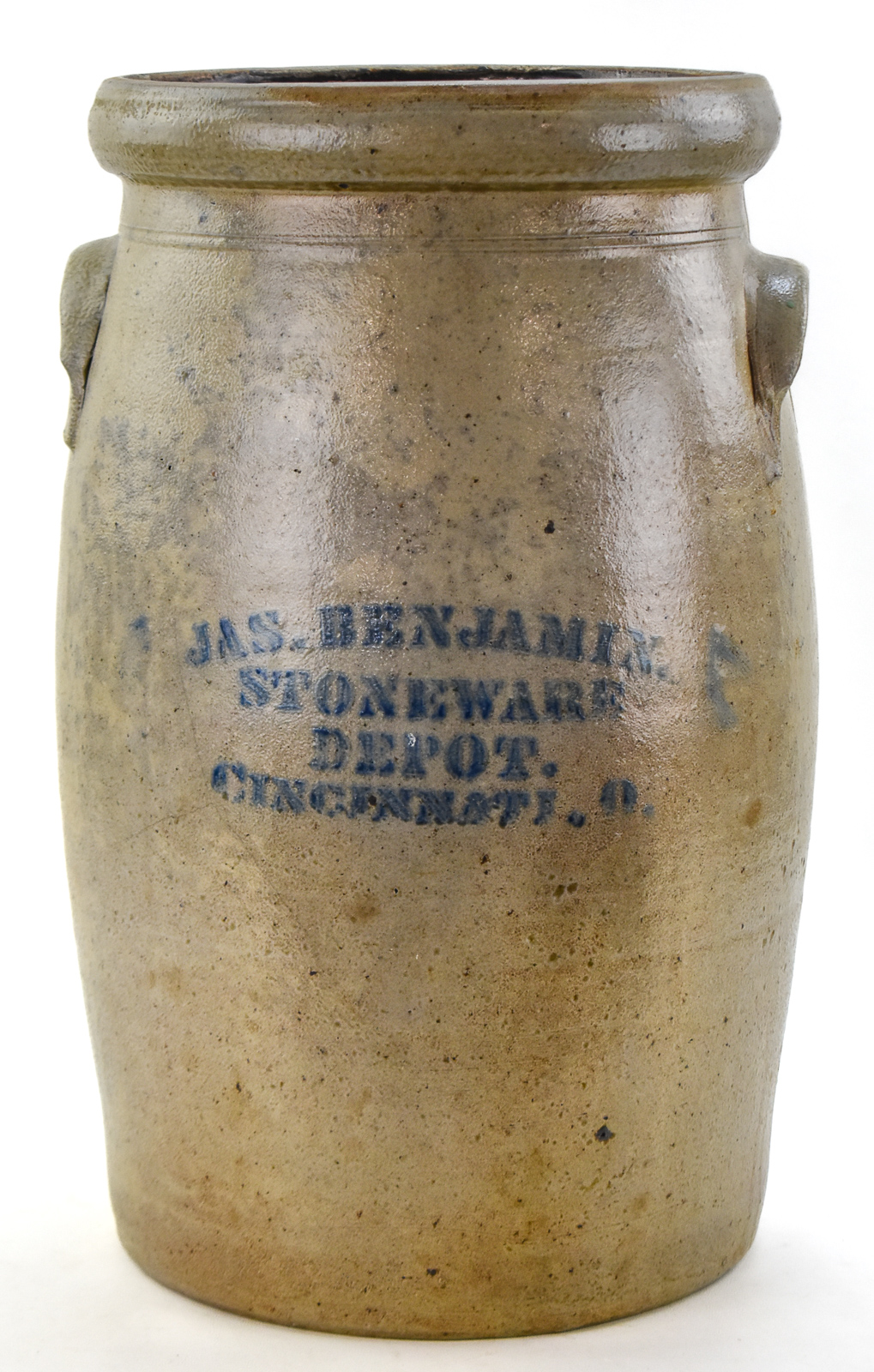 JAMES BENJAMIN STONEWARE DEPOT EIGHT-GALLON SALT-GLAZED CROCK