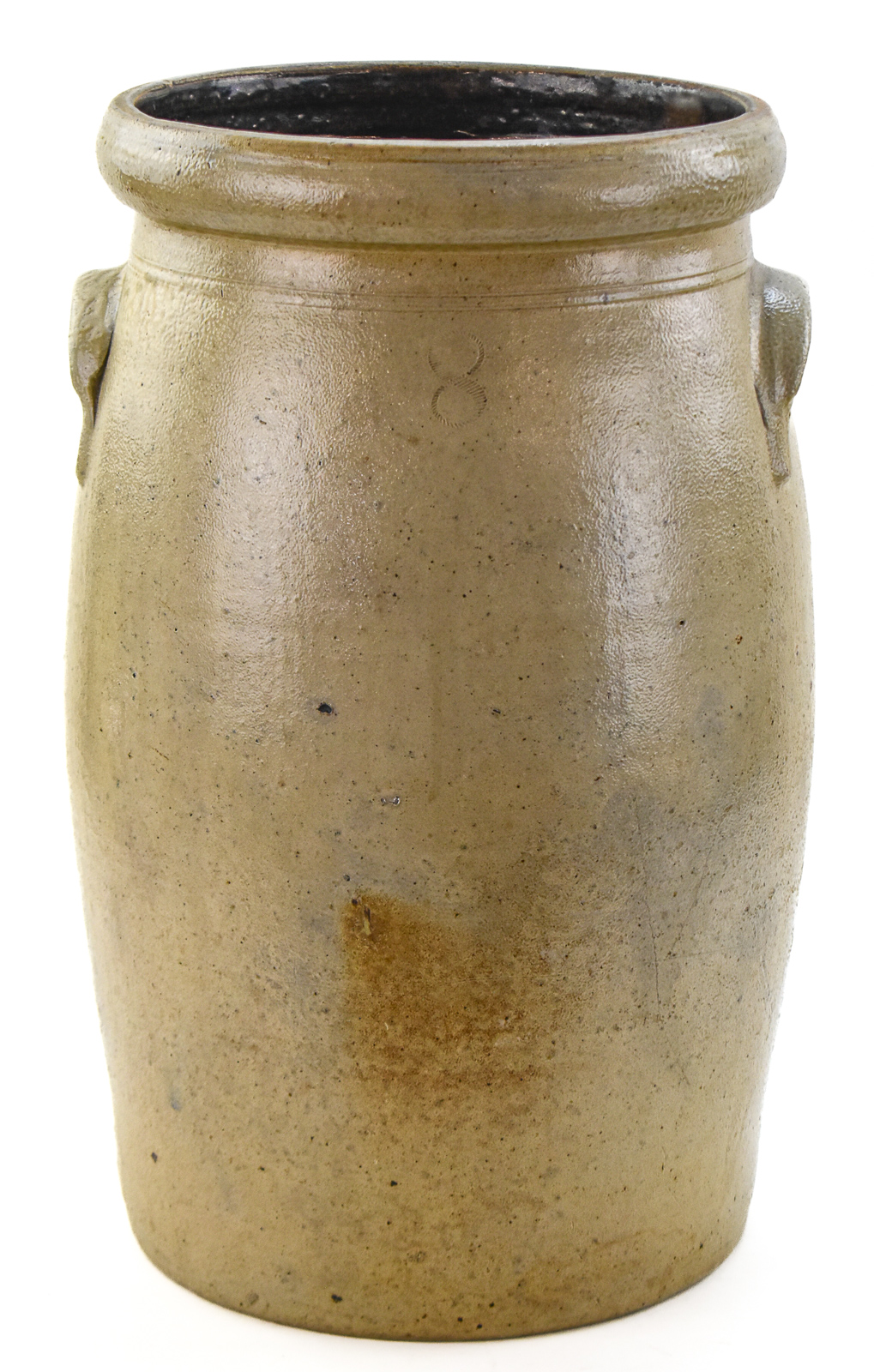 JAMES BENJAMIN STONEWARE DEPOT EIGHT-GALLON SALT-GLAZED CROCK