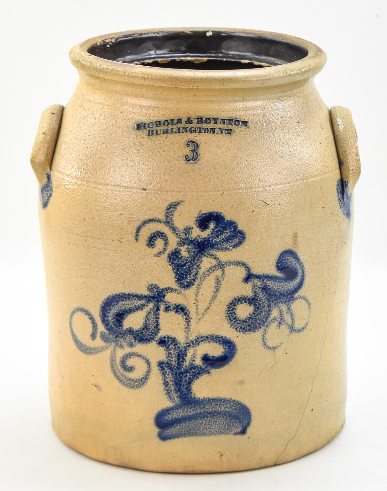 NICHOLAS & BOYNTON THREE-GALLON SALT-GLAZED STONEWARE CROCK
