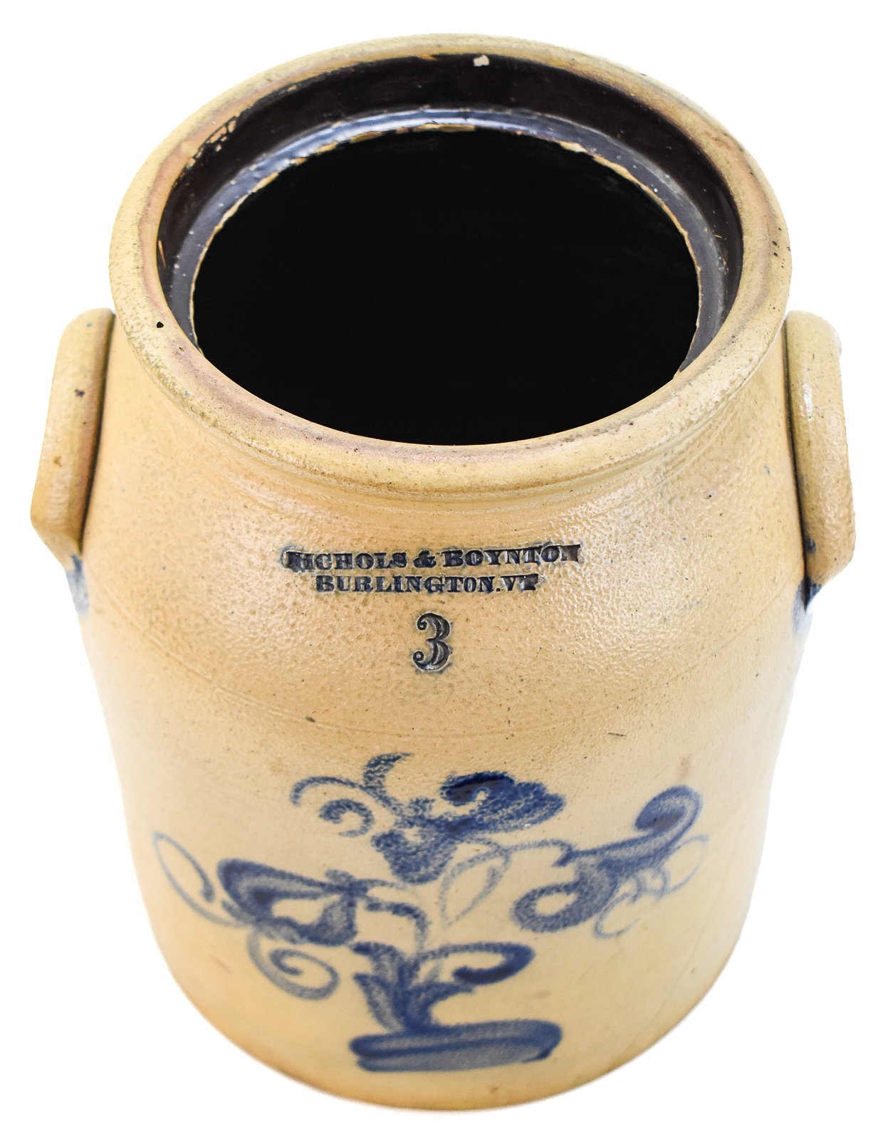NICHOLAS & BOYNTON THREE-GALLON SALT-GLAZED STONEWARE CROCK