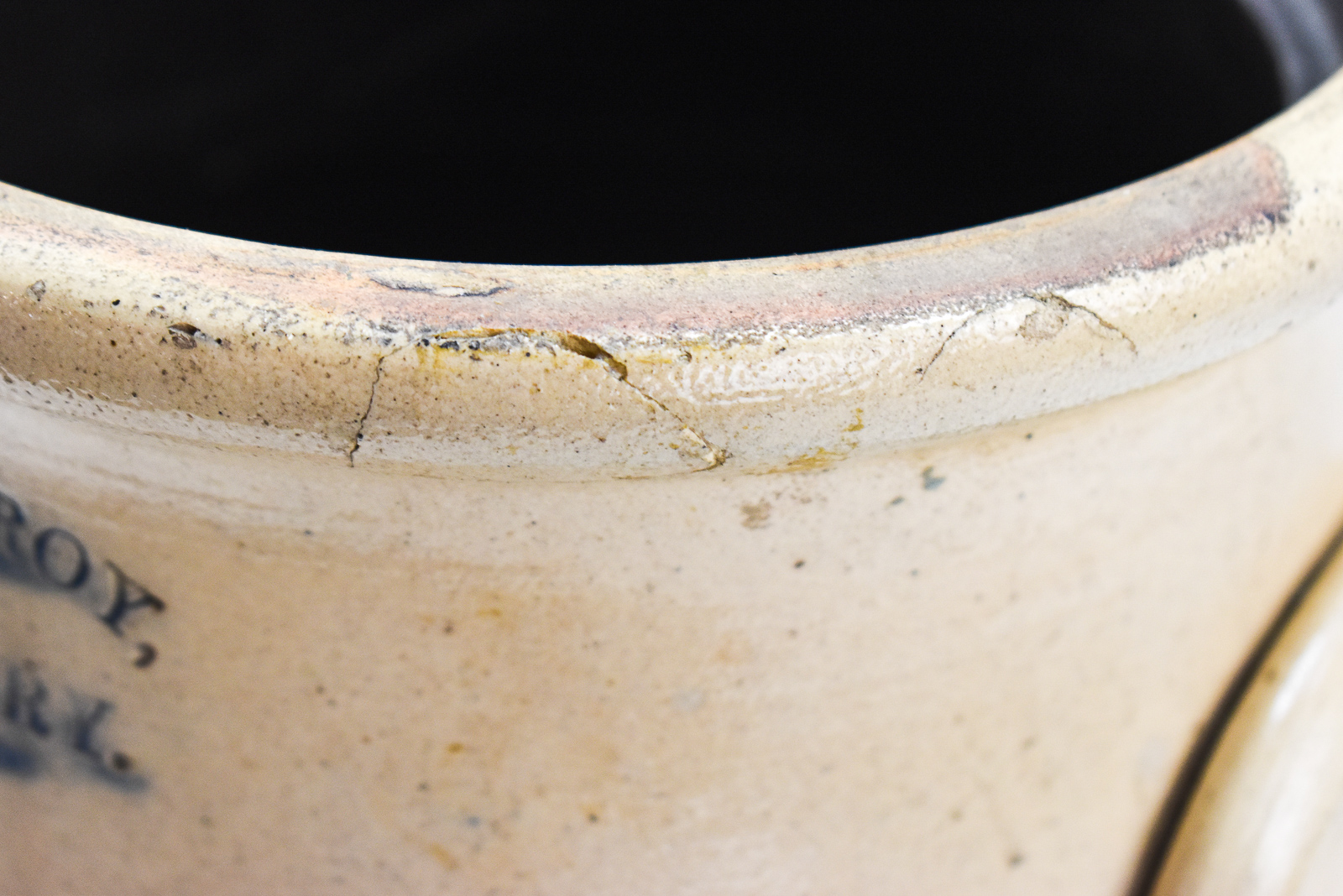WEST TROY POTTERY FIVE-GALLON SALT-GLAZED STONEWARE CROCK