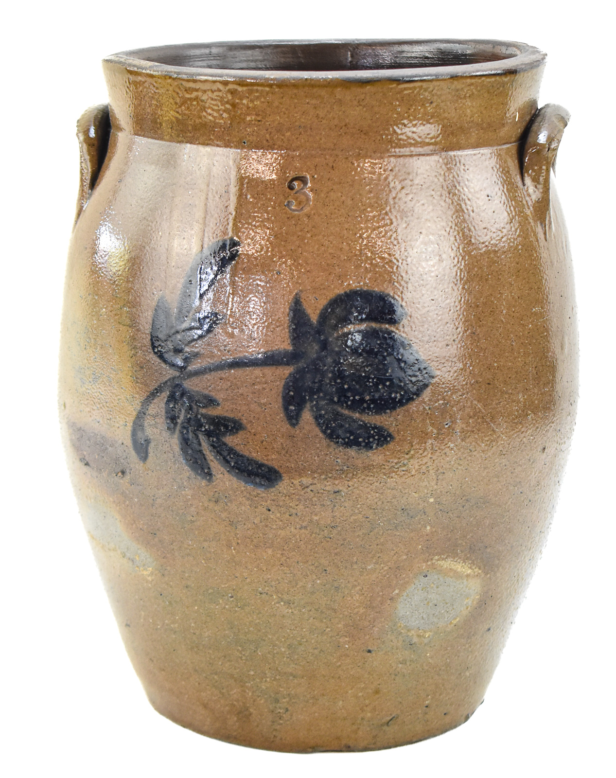 MID-ATLANTIC STYLE THREE-GALLON CROCK WITH COBALT TULIP MOTIF