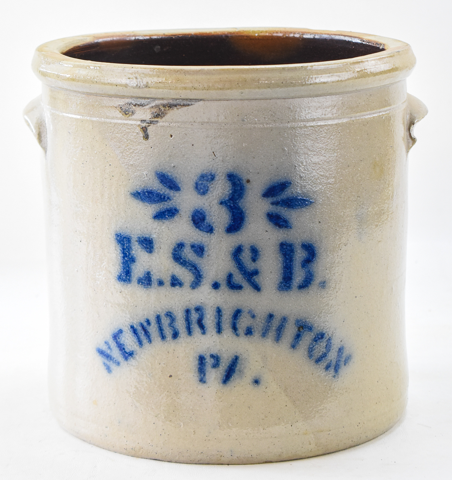 ELVERSON, SHERWOOD, & BARKER THREE-GALLON SALT-GLAZED STONEWARE CROCK