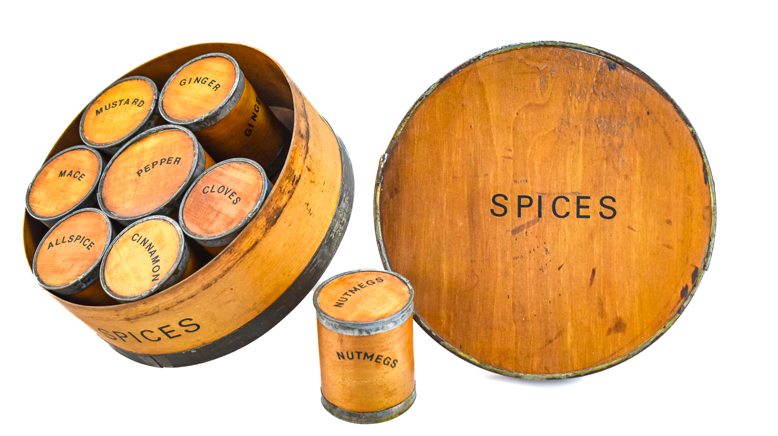 NEWARK, NEW JERSEY BENTWOOD CYLINDRICAL SPICE BOX SET