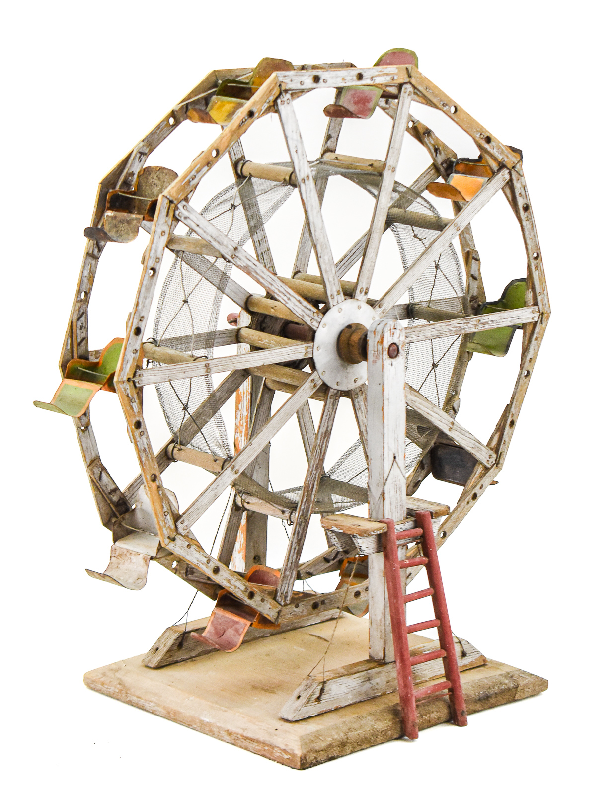 FOLK ART WOOD AND TIN TOY FERRIS WHEEL