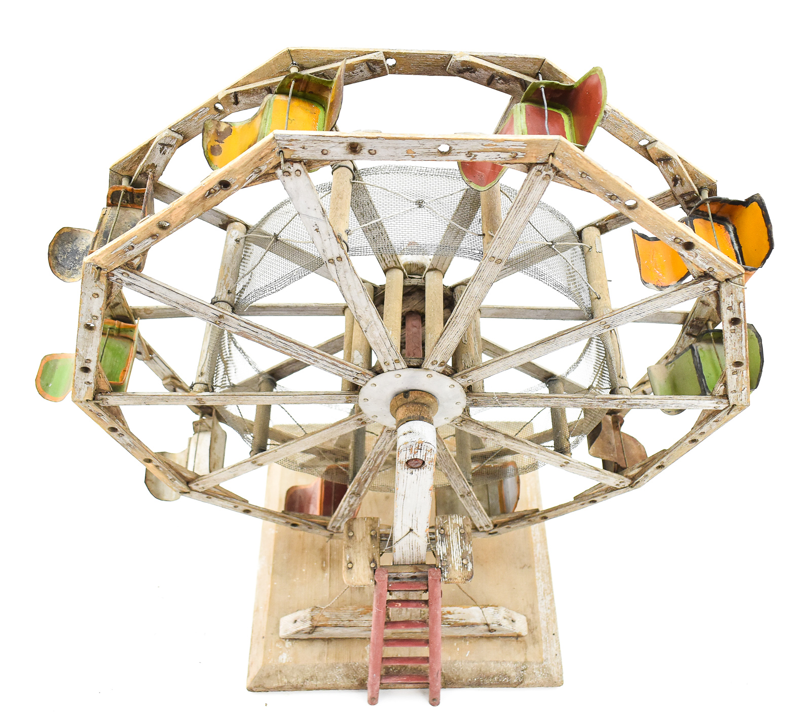 FOLK ART WOOD AND TIN TOY FERRIS WHEEL