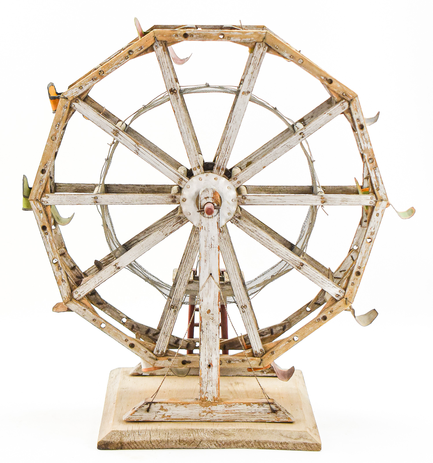 FOLK ART WOOD AND TIN TOY FERRIS WHEEL