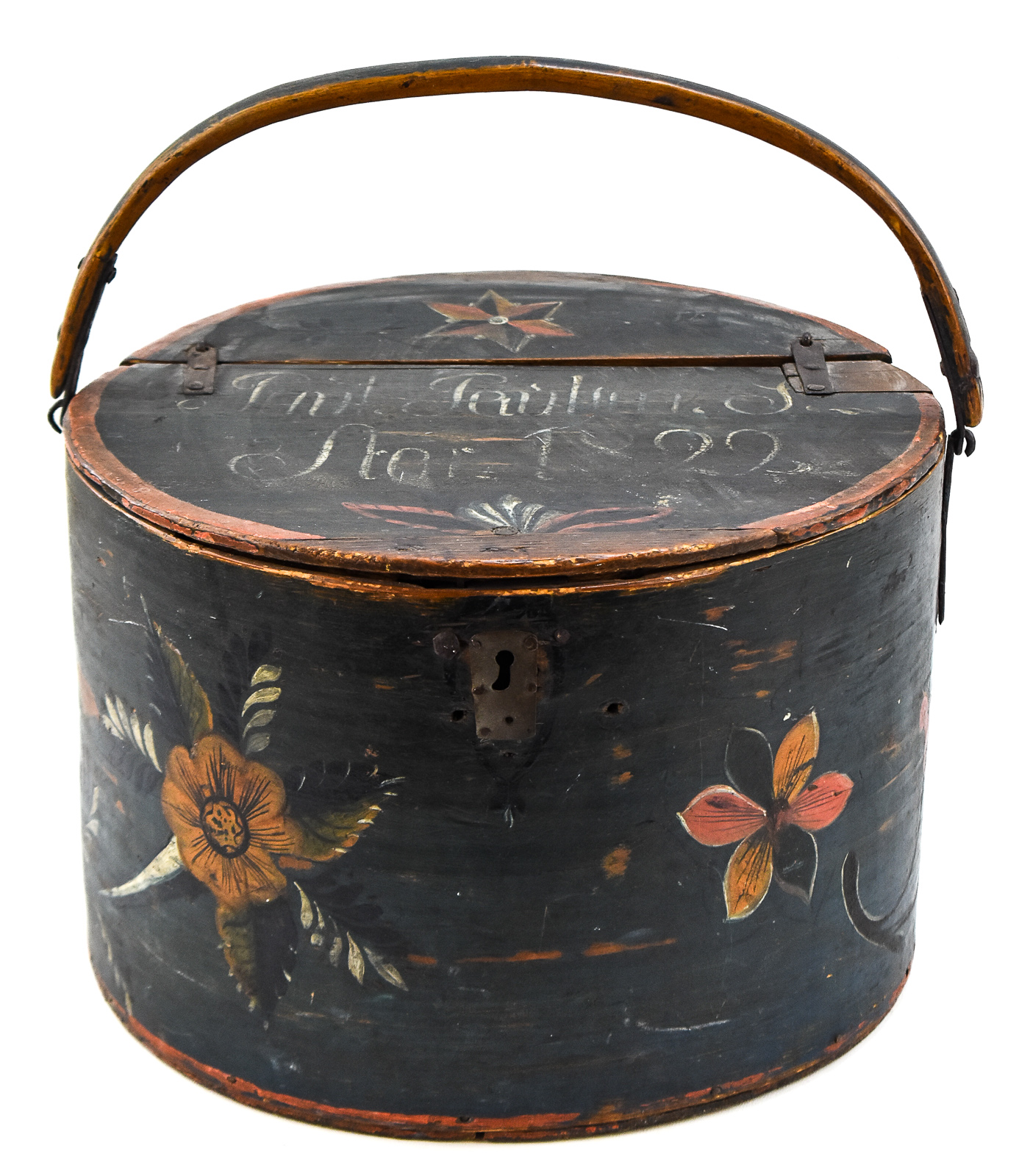 1822 INSCRIBED SCANDINAVIAN FOLK ART BENTWOOD TINE BOX