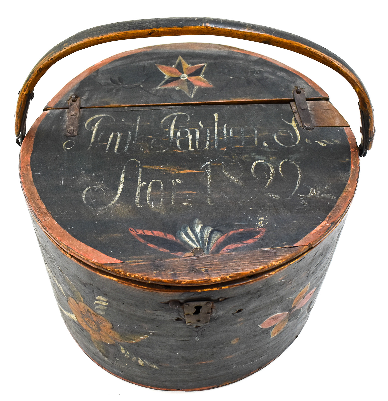 1822 INSCRIBED SCANDINAVIAN FOLK ART BENTWOOD TINE BOX
