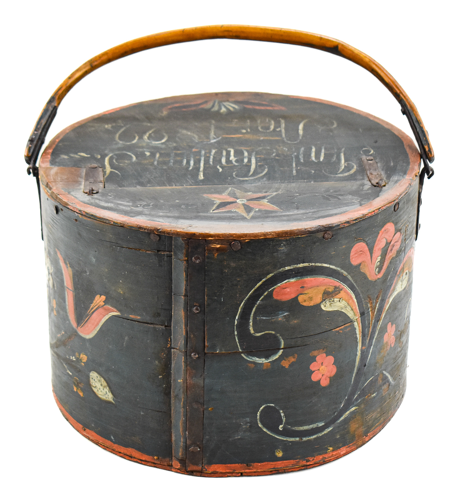 1822 INSCRIBED SCANDINAVIAN FOLK ART BENTWOOD TINE BOX