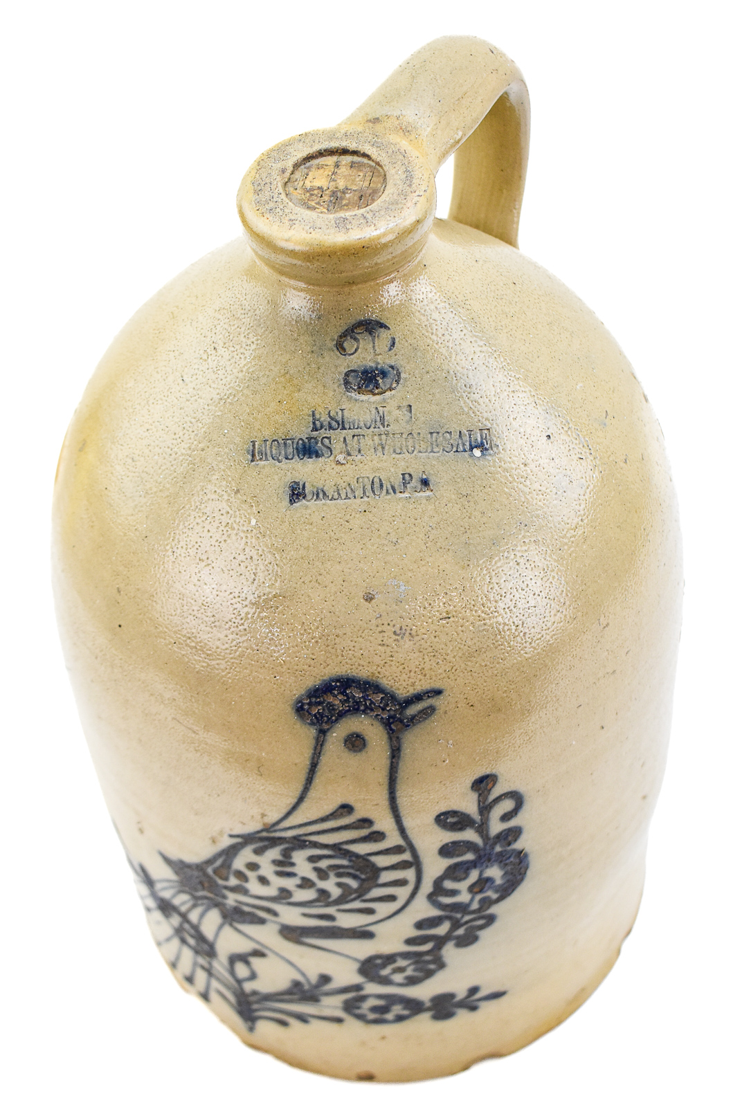 B. SIMON THREE-GALLON STONEWARE LIQUOR ADVERTISEMENT JUG