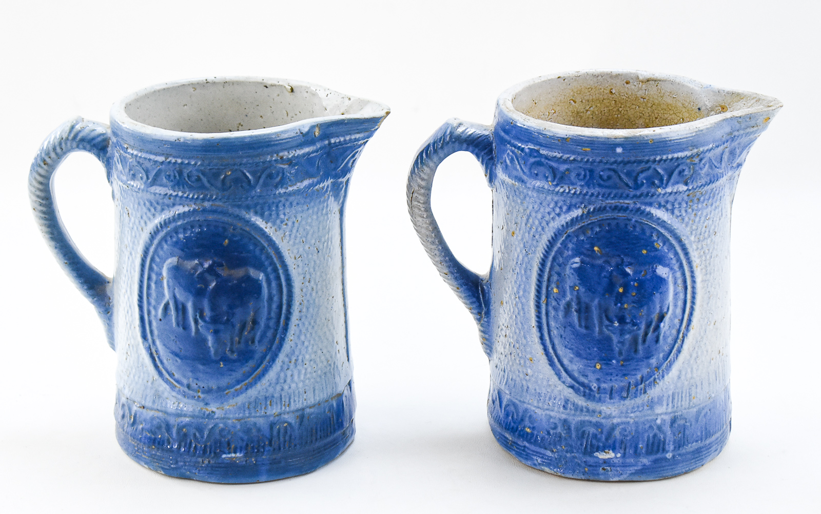 A.E. HULL POTTER COMPANY (ATTR.) SALT-GLAZED STONEWARE DAIRY PITCHERS