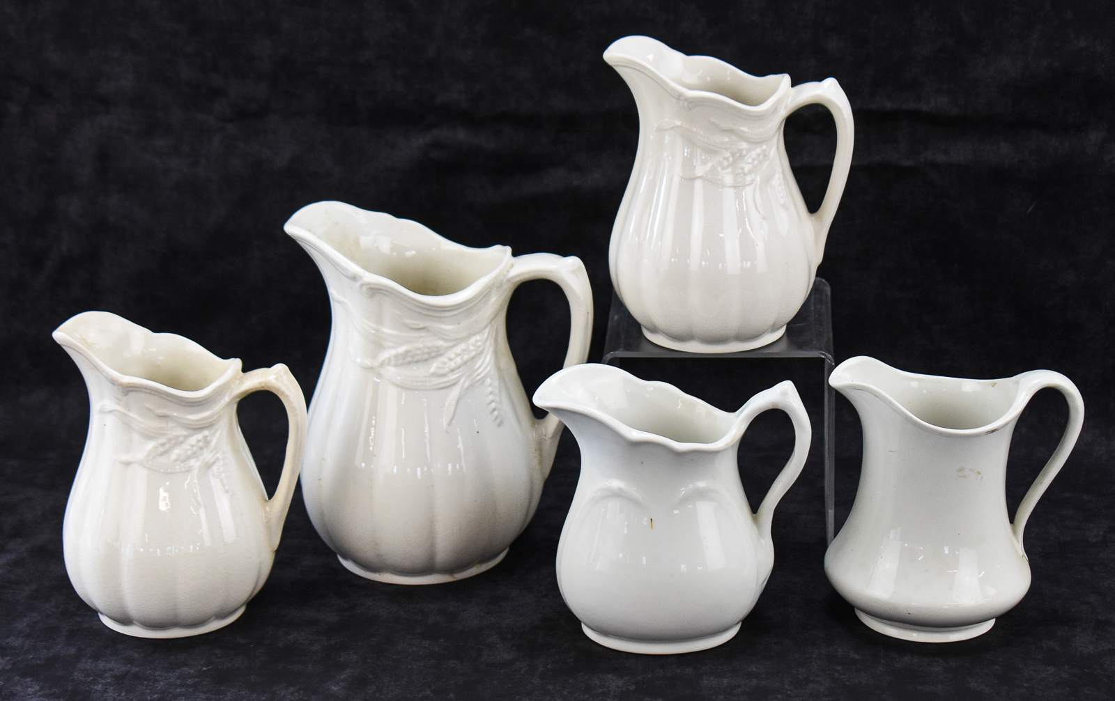 ROYAL CROWNFORD AND BAKEWELL BROTHERS WHITE IRONSTONE PITCHERS
