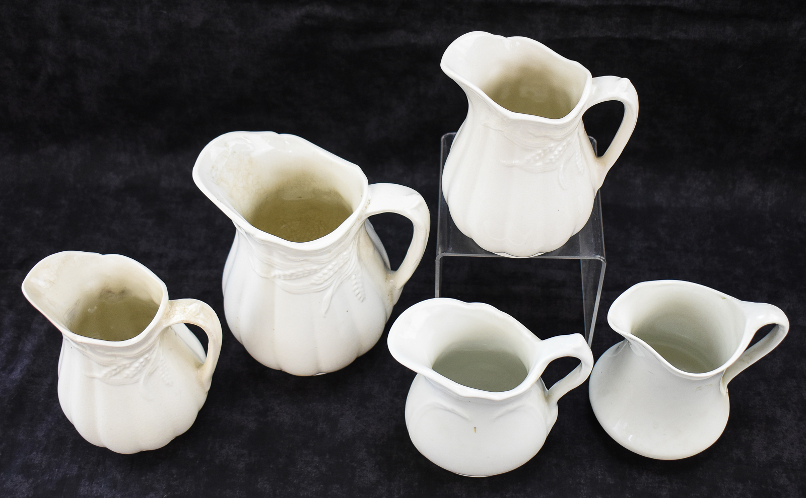 ROYAL CROWNFORD AND BAKEWELL BROTHERS WHITE IRONSTONE PITCHERS