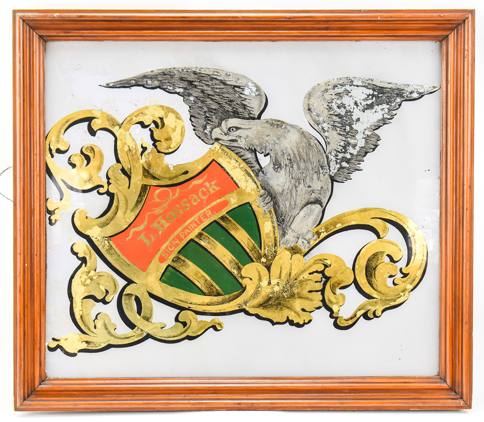 L. HOSSACK REVERSE-PAINTED GLASS BUSINESS TRADE SIGN
