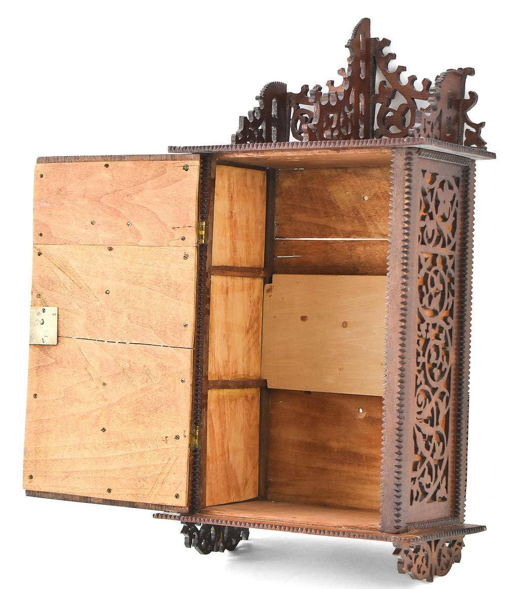 VICTORIAN FRETWORK WALL-HANGING SPICE CABINET