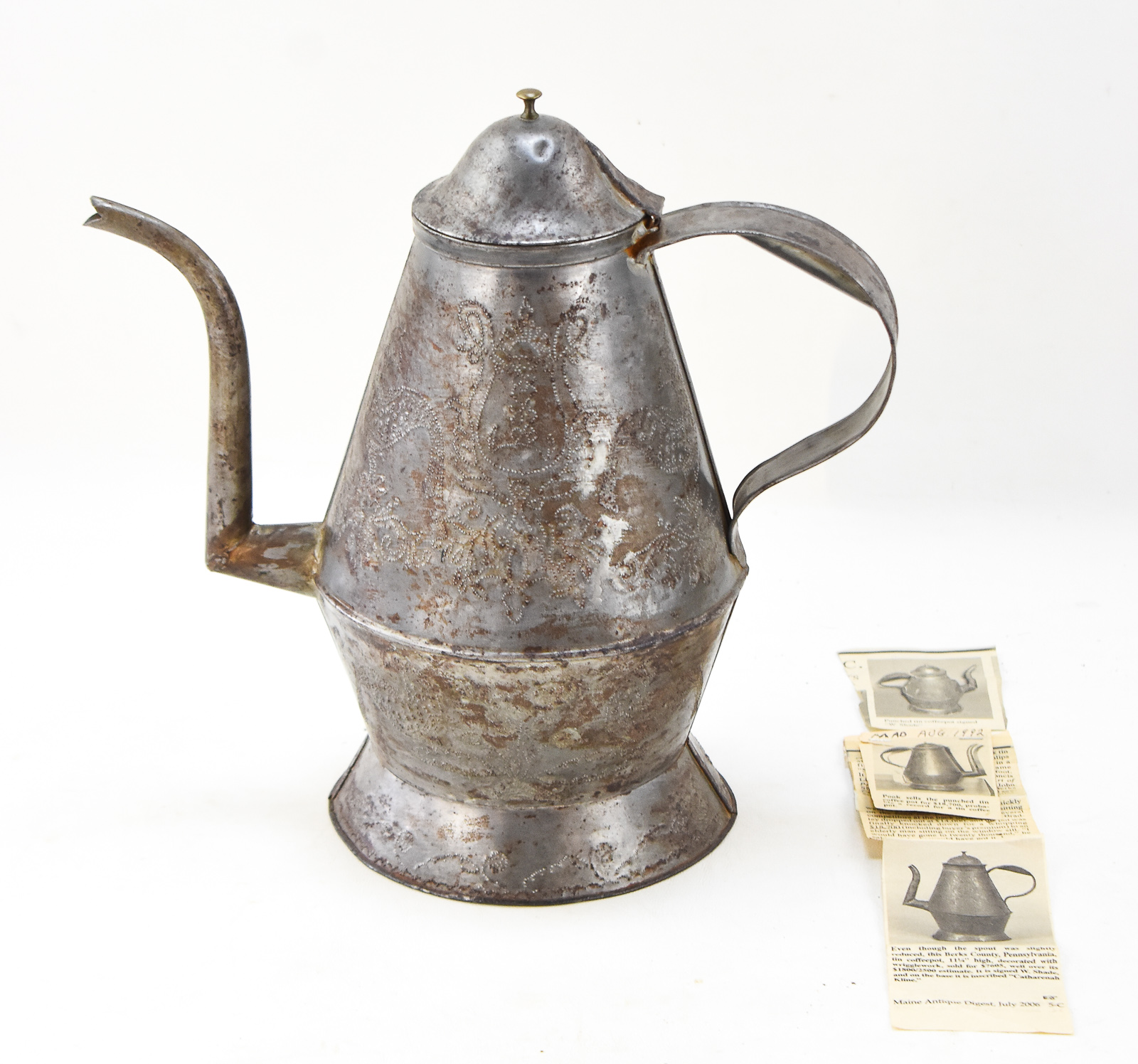 GOOSENECK PUNCHED TIN COFFEE POT ATTRIBUTED TO SHADE FAMILY
