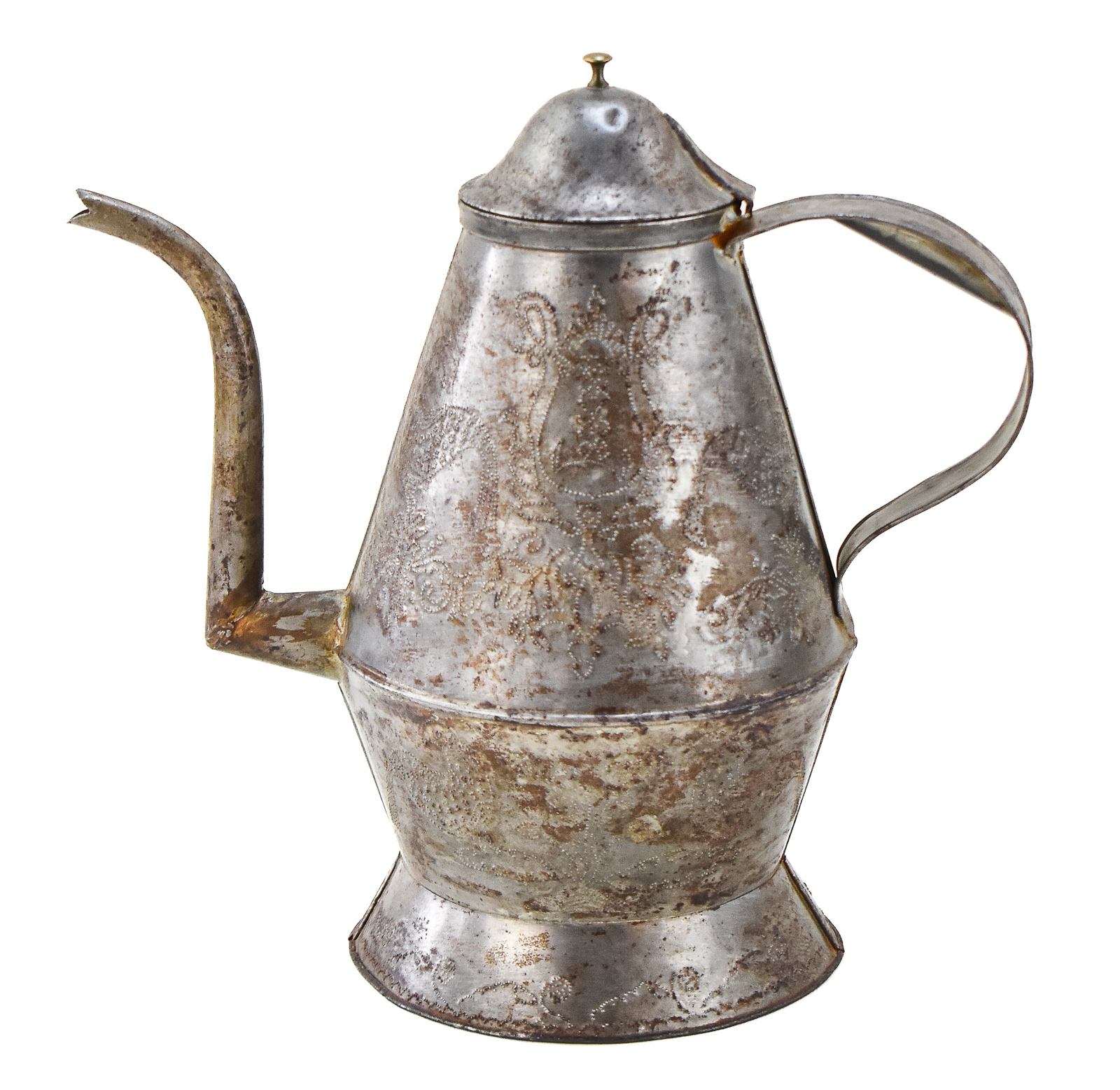 GOOSENECK PUNCHED TIN COFFEE POT ATTRIBUTED TO SHADE FAMILY