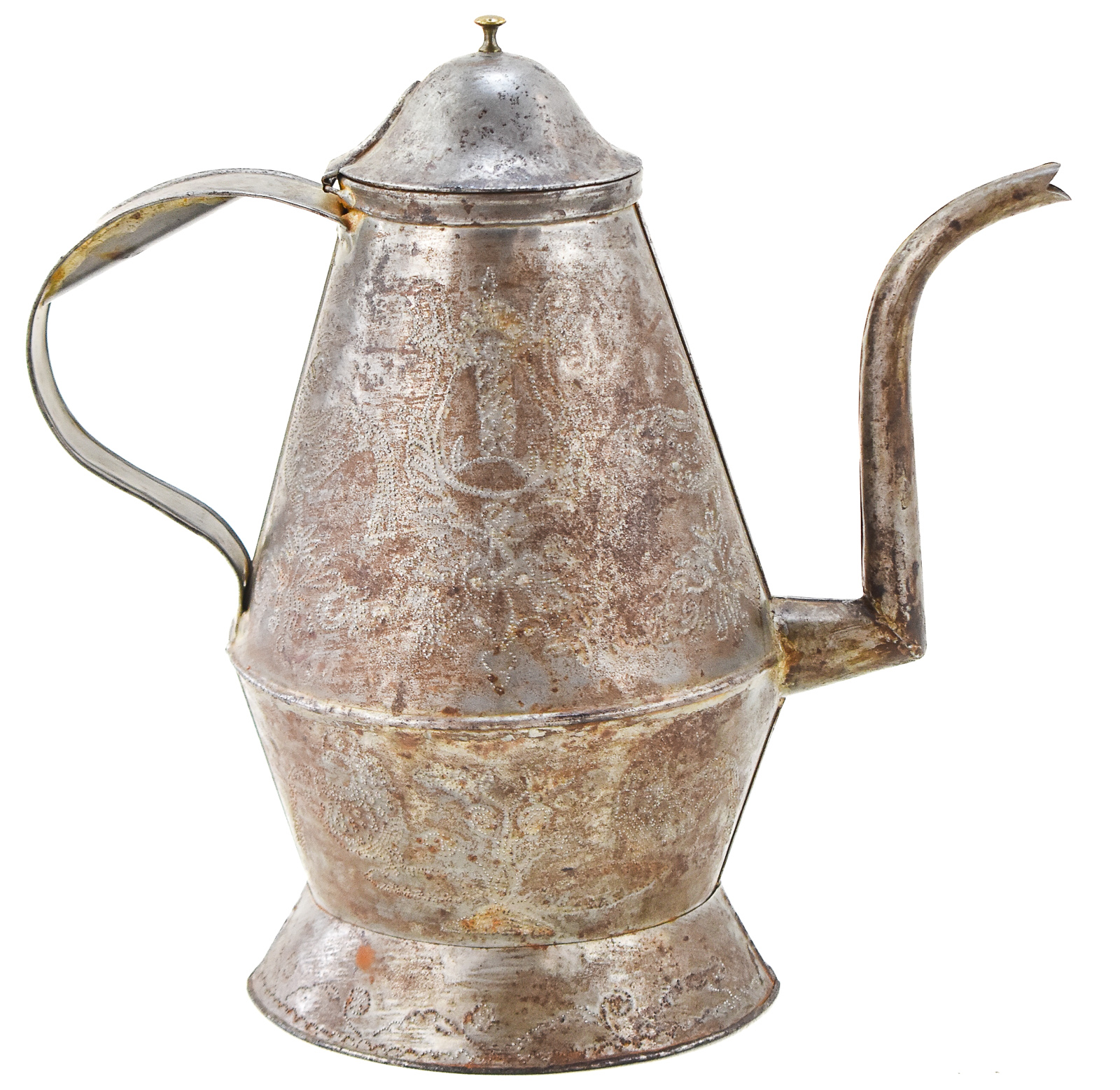 GOOSENECK PUNCHED TIN COFFEE POT ATTRIBUTED TO SHADE FAMILY