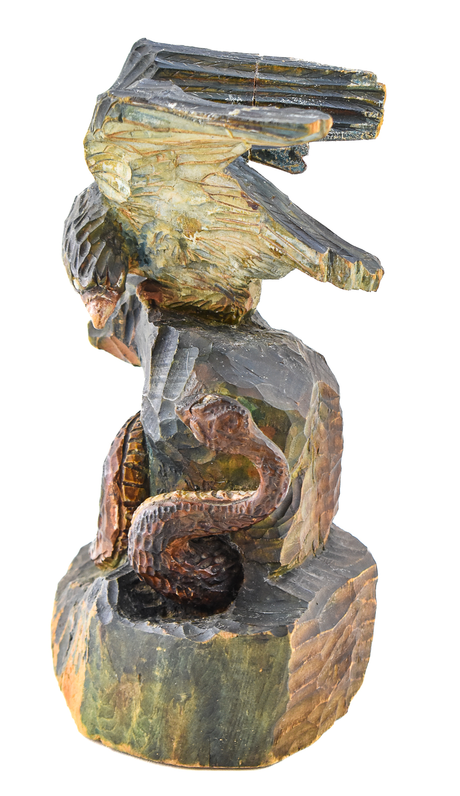 SOVIET CARVED BASSWOOD ALLEGORICAL EAGLE AND SNAKE SCULPTURE
