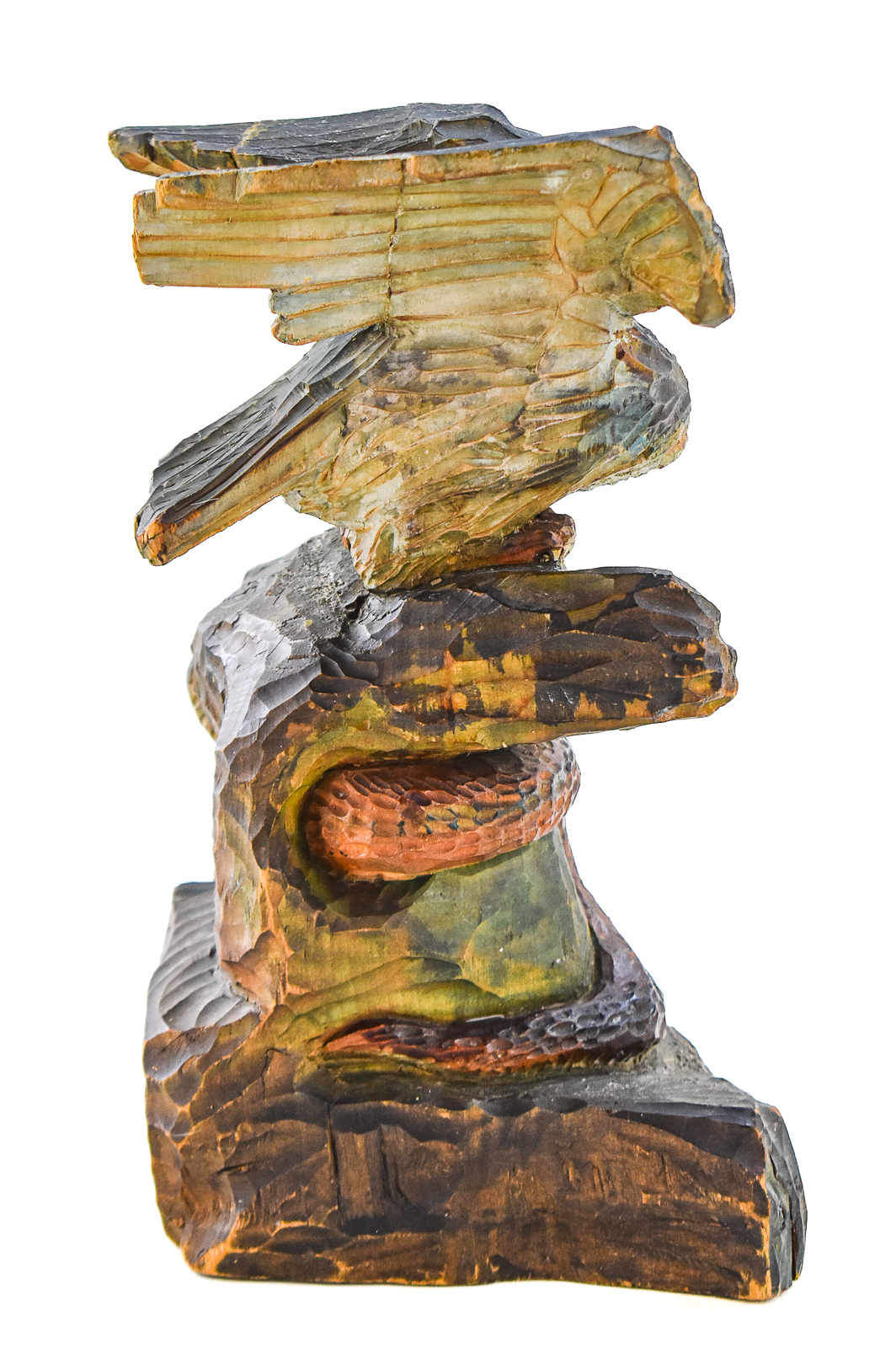 SOVIET CARVED BASSWOOD ALLEGORICAL EAGLE AND SNAKE SCULPTURE