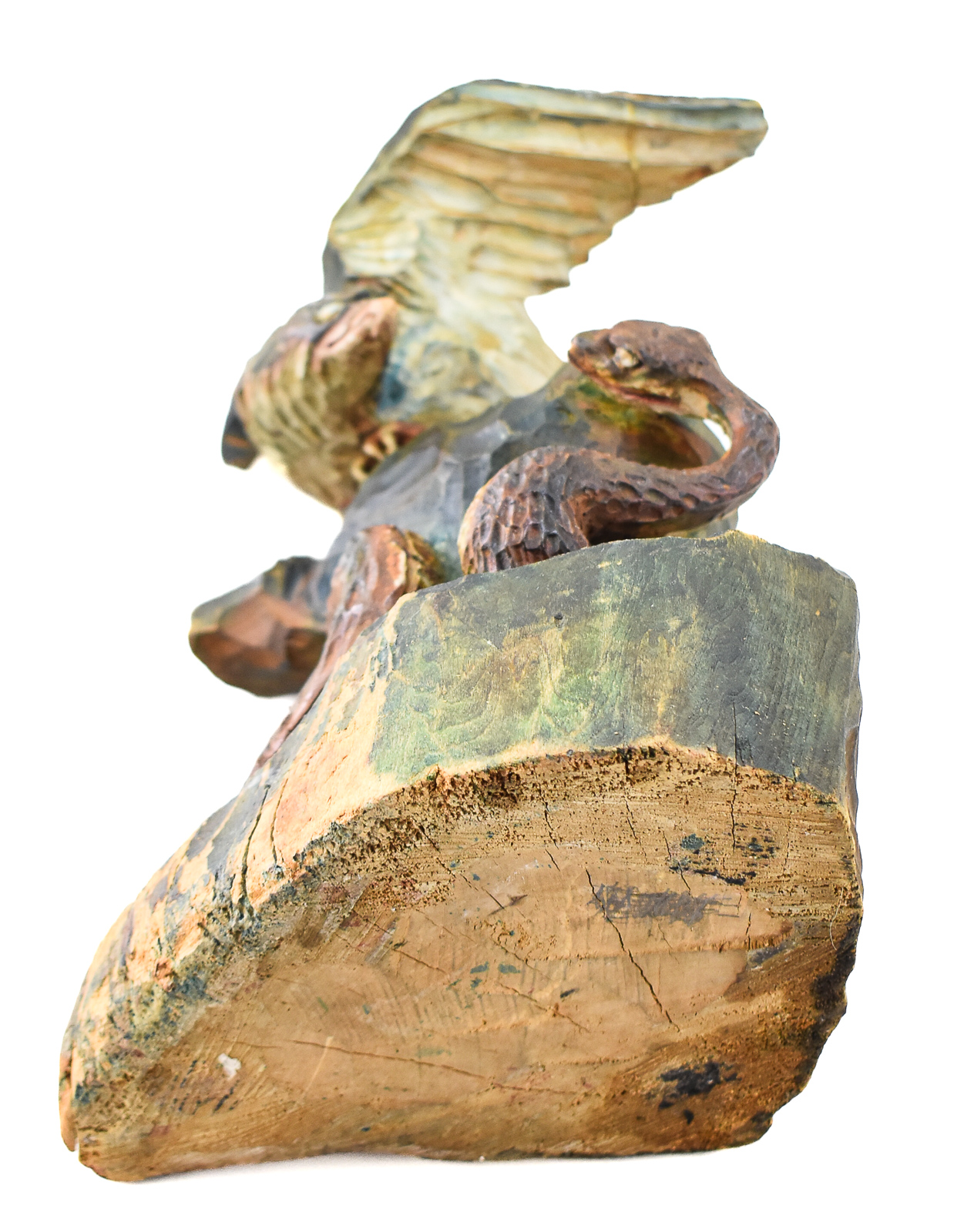 SOVIET CARVED BASSWOOD ALLEGORICAL EAGLE AND SNAKE SCULPTURE