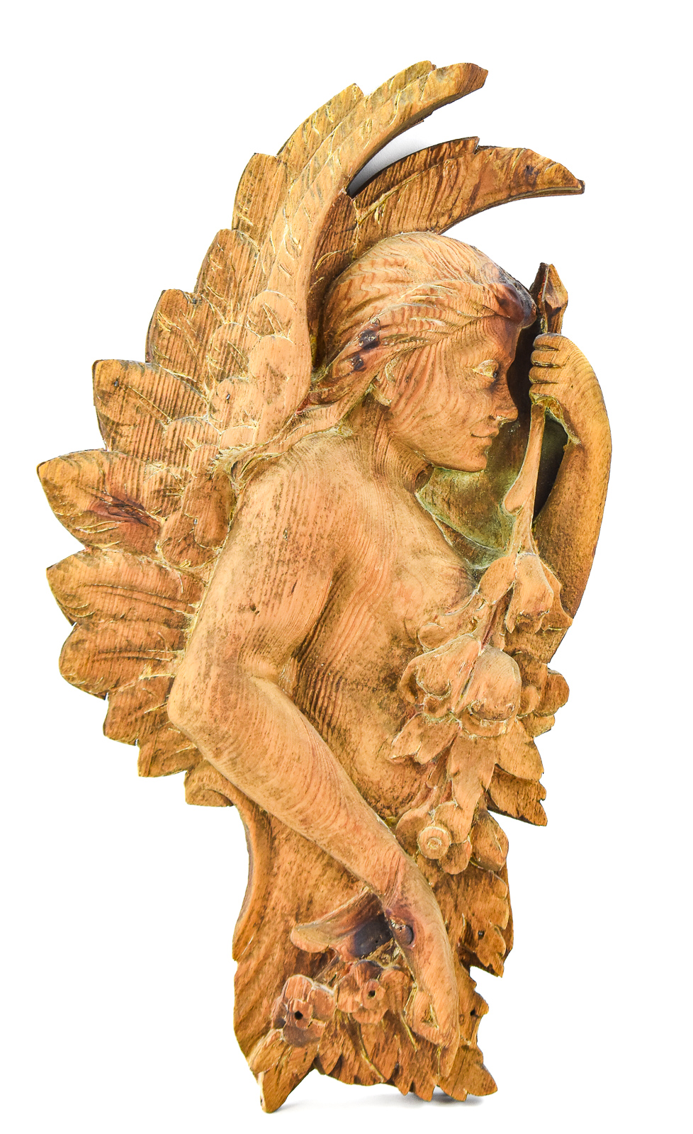 BAROQUE REVIVAL STYLE HAND-CARVED OAK WINGED ANGEL ARCHITECTURAL RELIEF