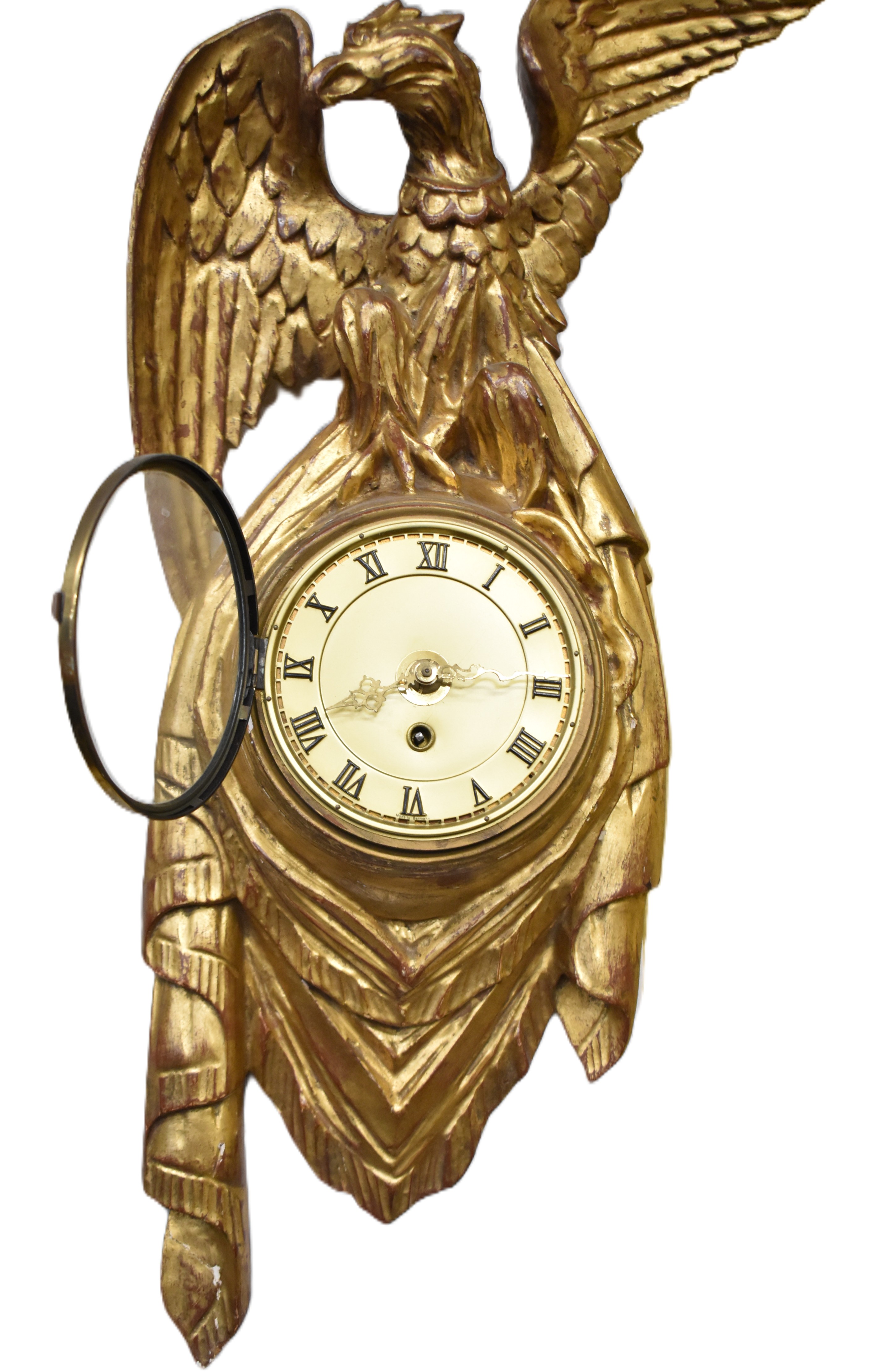 AUSTRIAN EMPIRE REVIVAL STYLE GILTWOOD EAGLE WALL CLOCK